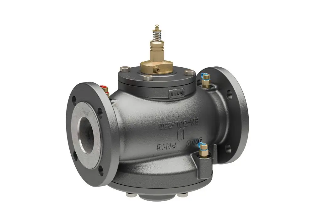 Regelventil von Danfoss, mit Flanschen zur Befestigung, das für die Regelung von Durchflussmengen in Heizungs- und Kühlungssystemen konzipiert ist.